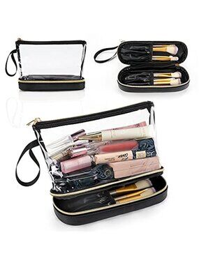1 Pcs Clear Makeup Bag with Brushes Compartment Travel TSA Approved Toiletry Bag